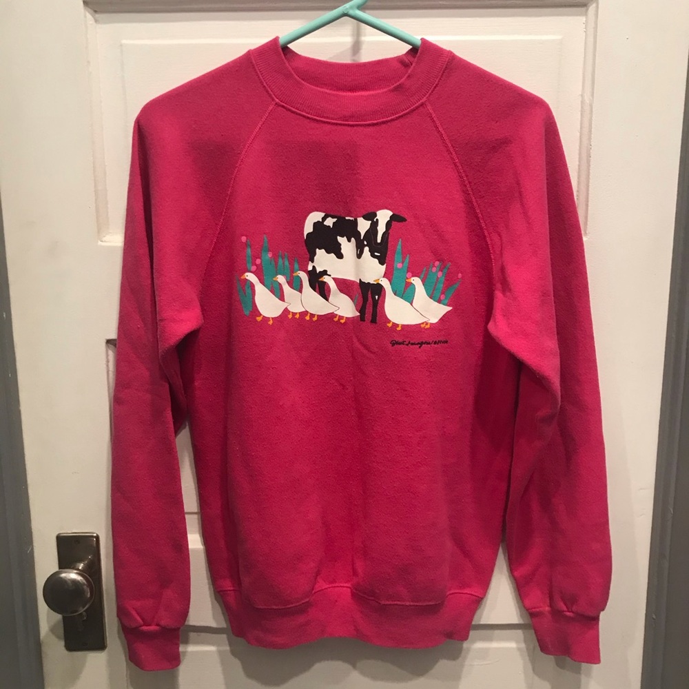 Vintage 1988 Hanes Cow & Geese Pink Sweatshirt